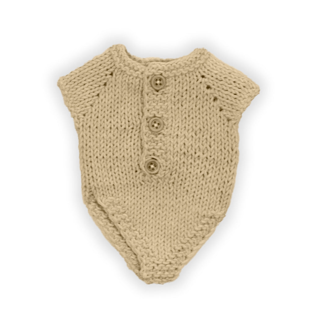 knitted romper beige - miniland baby doll 21cm