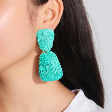 raffia geometric shape drop bohemian earrings