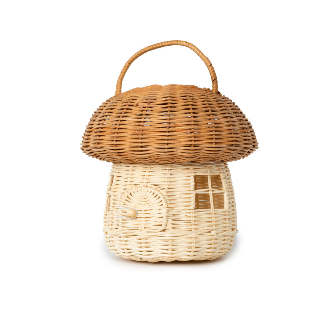 handmade rattan mushroom house basket boho decor